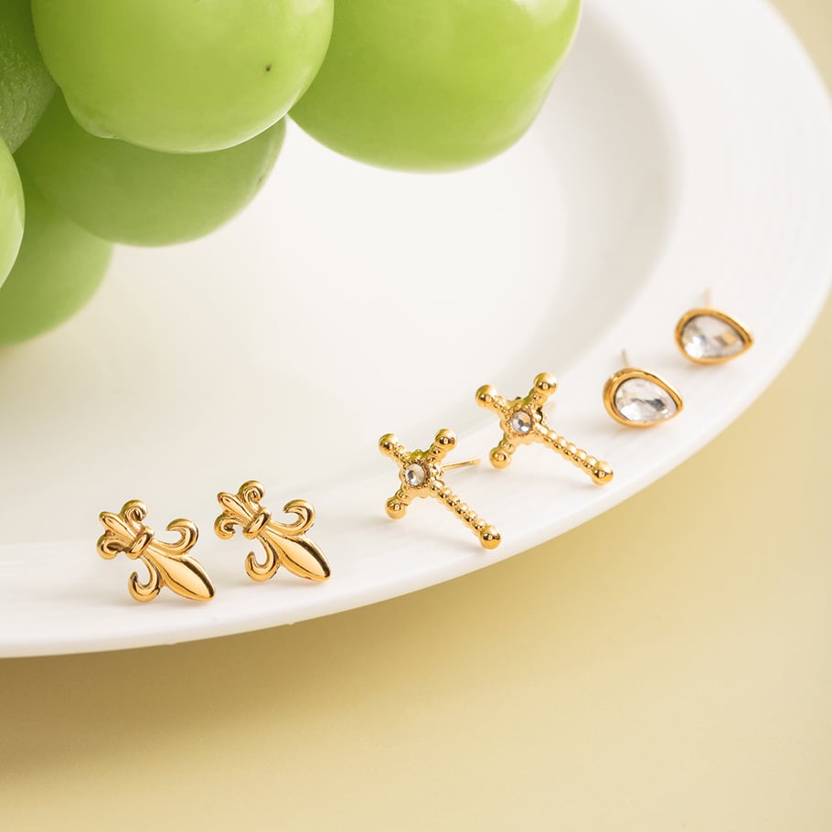 1 Set Klassisches Kreuz Edelstahl Goldfarben Damen Ohrring Sets h5Bild6