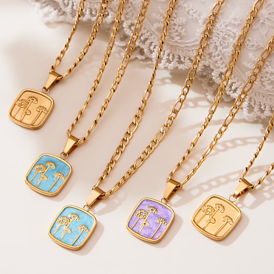 Collier avec pendentif en forme de fleur exquise en acier inoxydable couleur or pour femme h5Image2