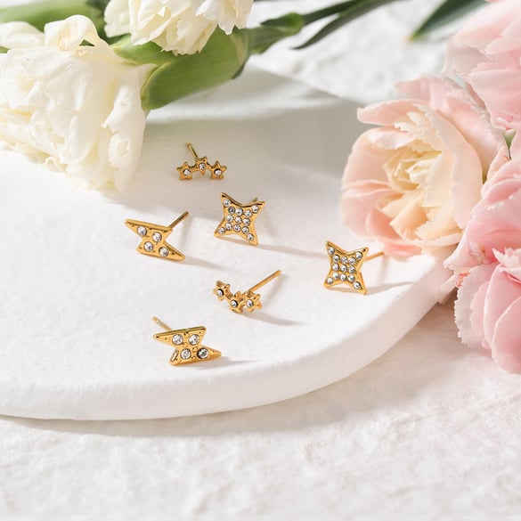 1 set klassieke ster roestvrij staal goudkleurige zirkoon dames oorbellen sets