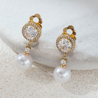 1 Pair Stainless Steel Gold Color Pearl Clip-On Earrings h5 Picture2