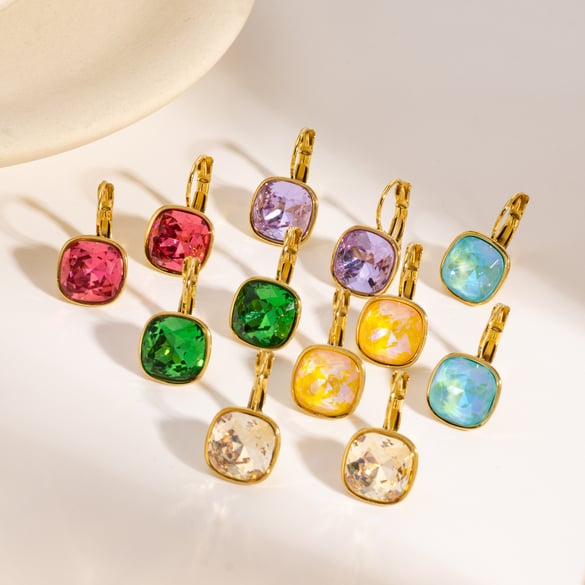 1 paire de boucles d&#39;oreilles pendantes rectangulaires luxueuses et élégantes en acier inoxydable et zircon pour femme 2