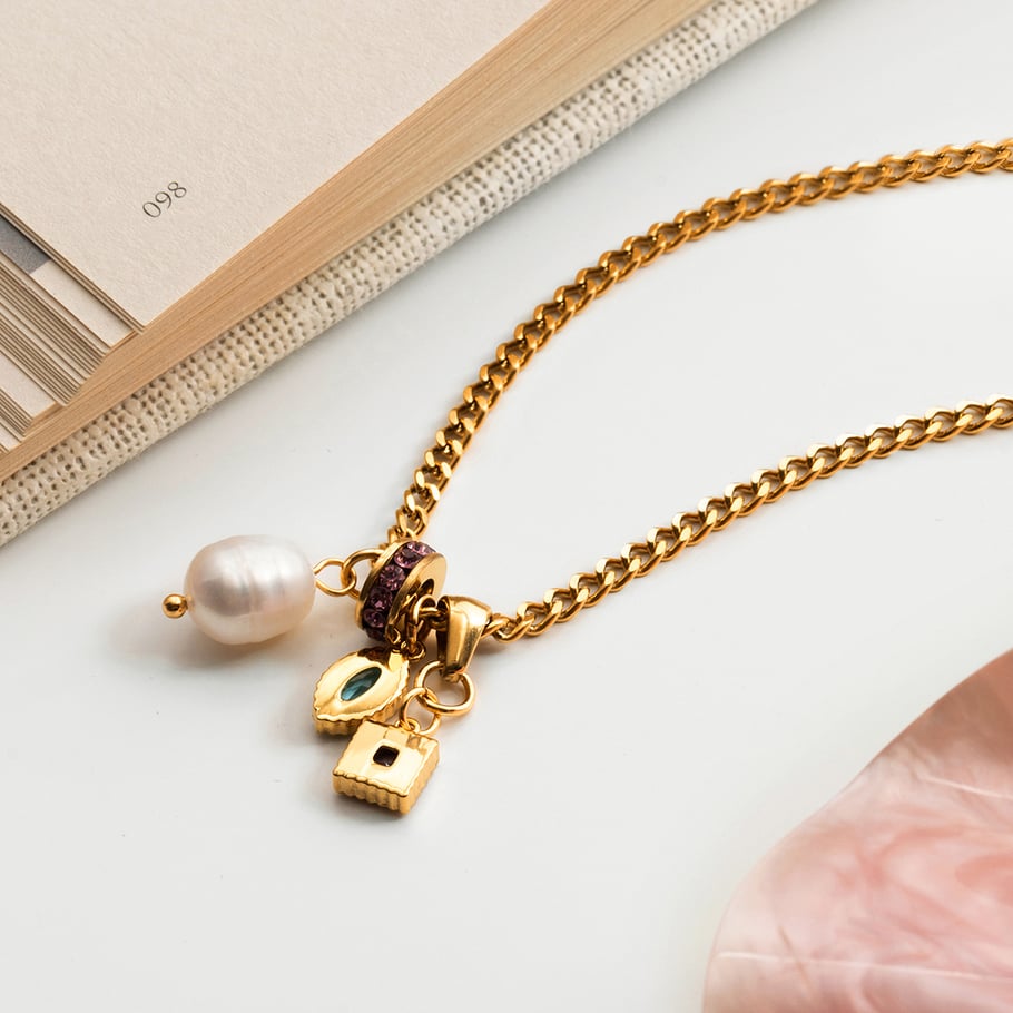 1 Piece Polychrome Rectangle Stainless Steel Gold Color Zircon Women's Pendant Necklaces Picture4