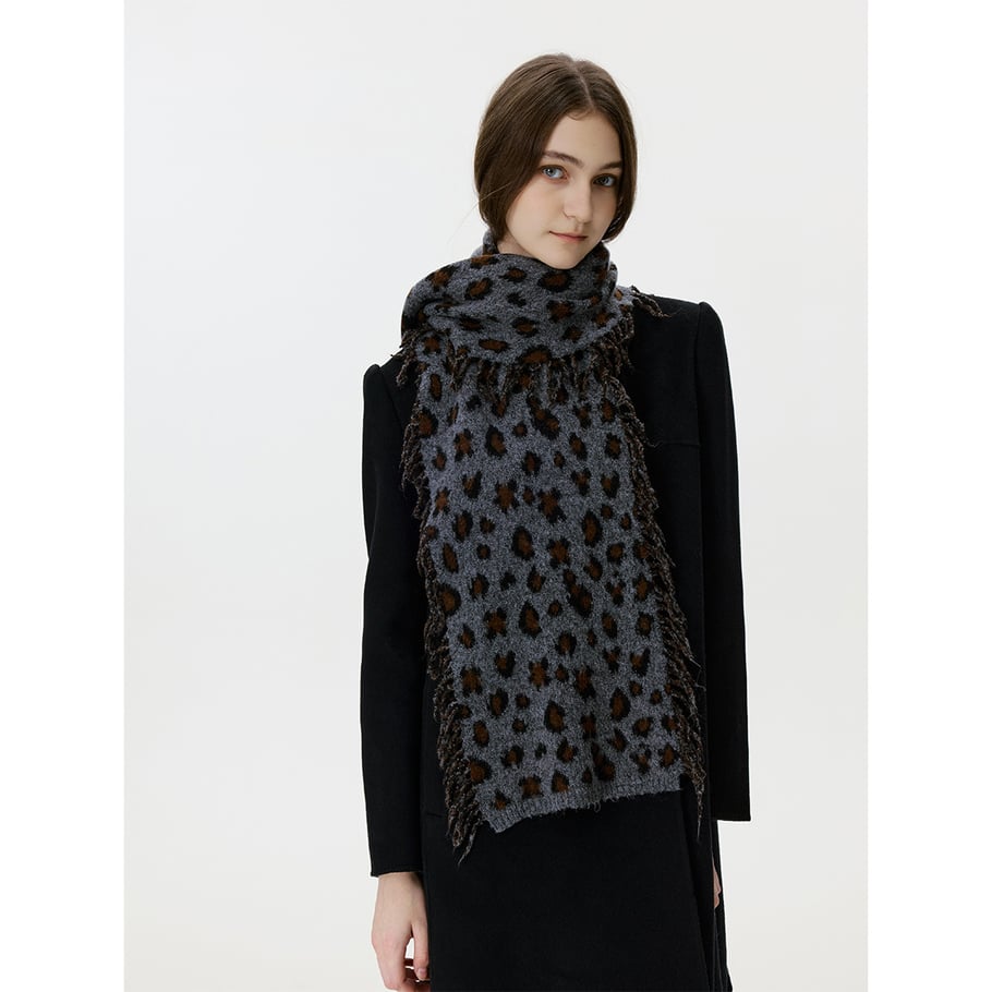 Sciarpa invernale da donna in lana con nappe e stampa leopardata, 1 pezzo h5Immagine2