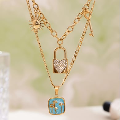 Collier avec pendentif en forme de fleur exquise en acier inoxydable couleur or pour femme h5 Image3