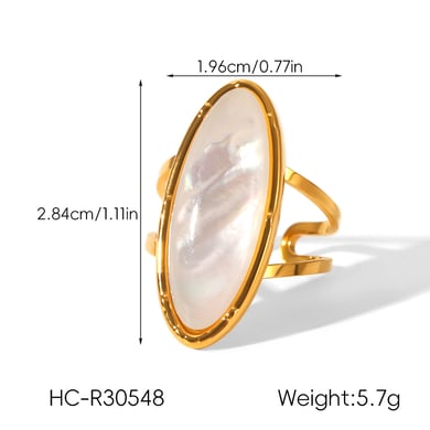 1 Stück schlichter Statement-Ring aus Edelstahl in Goldfarbe mit Muschel h5 Bild2