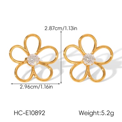 1 Paar Ohrstecker mit Blumen-Design aus Edelstahl in Goldfarbe und Zirkonia h5 Bild2
