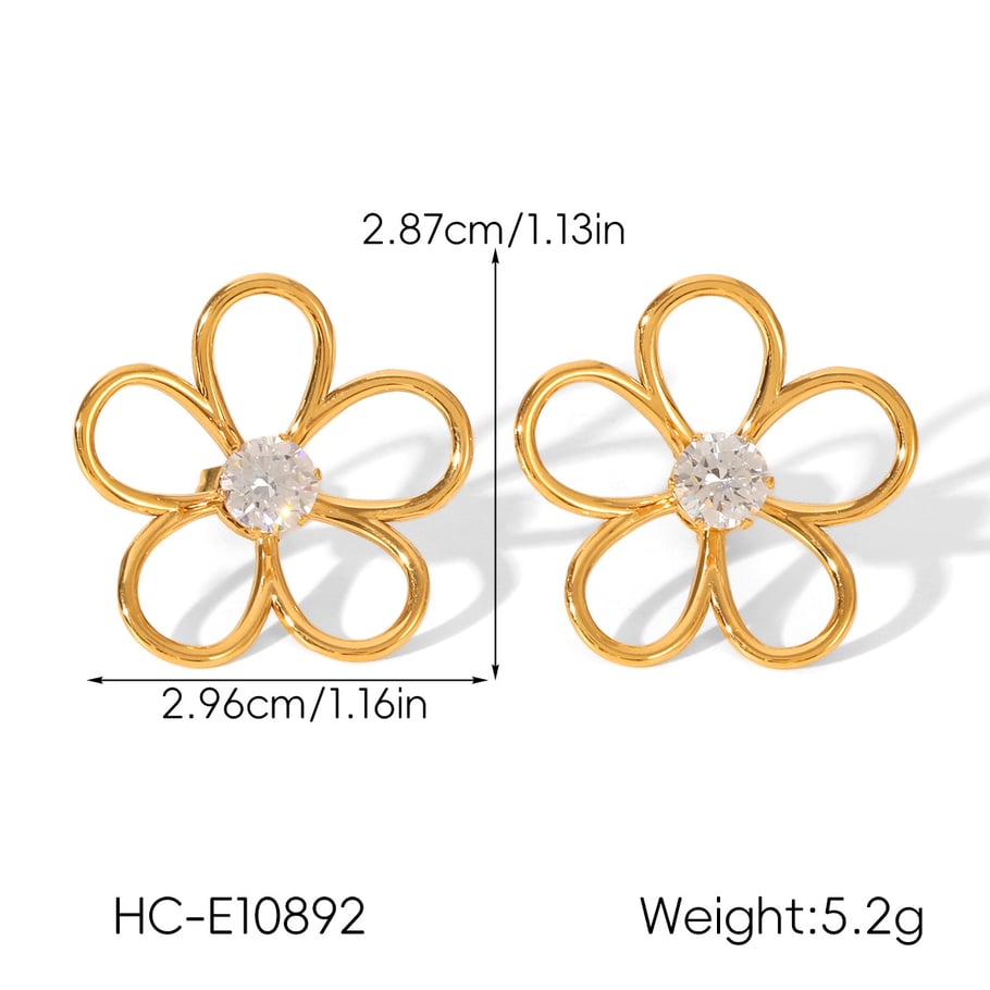 1 Paar Ohrstecker mit Blumen-Design aus Edelstahl in Goldfarbe und Zirkonia Bild2