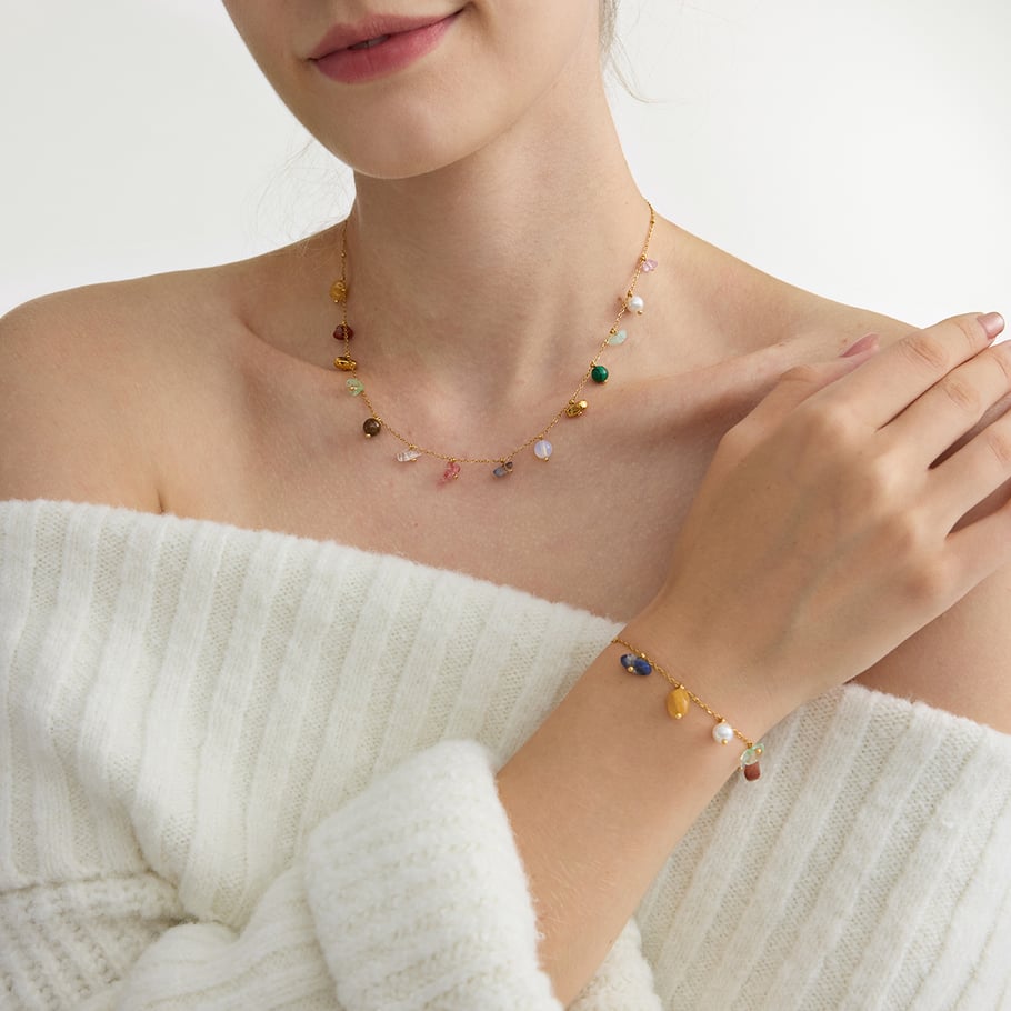 Klassische unregelmäßige Form Naturstein Edelstahl Damen Schmuck Sets h5Bild4