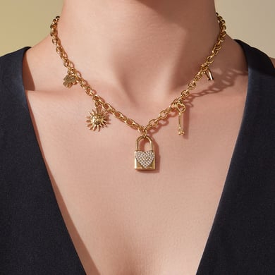 Collier avec pendentif en forme de fleur exquise en acier inoxydable couleur or pour femme h5 Image5