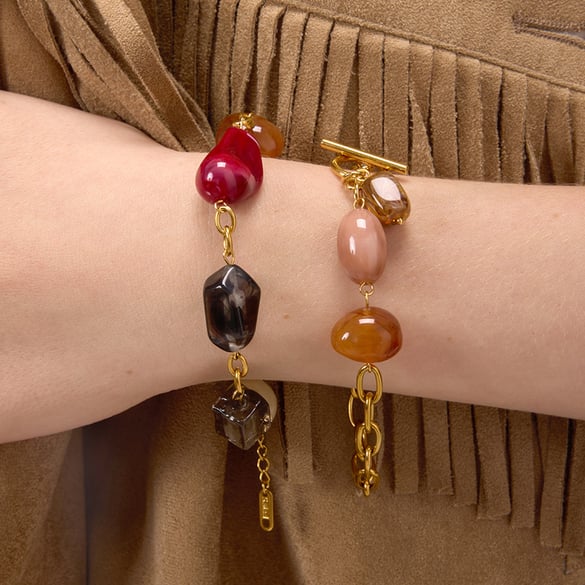 1 Stück bunte unregelmäßige Acryl-Edelstahl-Goldfarbe Damen-Charm-Armbänder 2