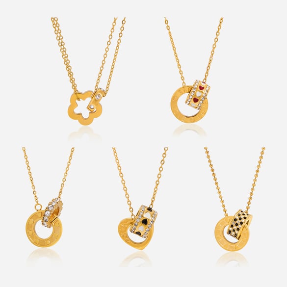 1 Piece Luxurious Double Circle Stainless Steel Gold Color Women's Pendant Necklaces