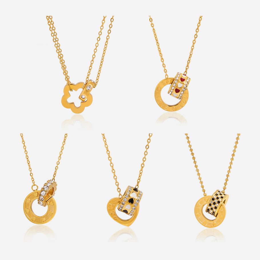 1 Stück luxuriöse Doppelkreis-Anhängerketten aus Edelstahl in Goldfarbe für Damen h5Bild3