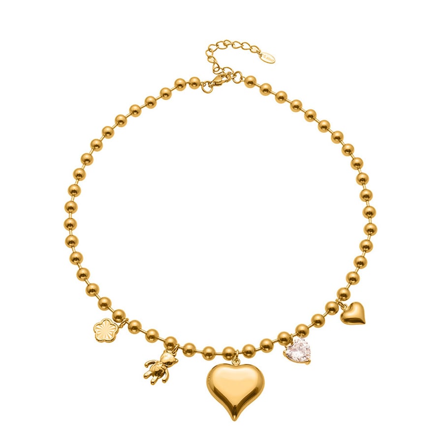Collier avec pendentif en forme de cœur romantique en acier inoxydable couleur or pour femme, 1 pièce