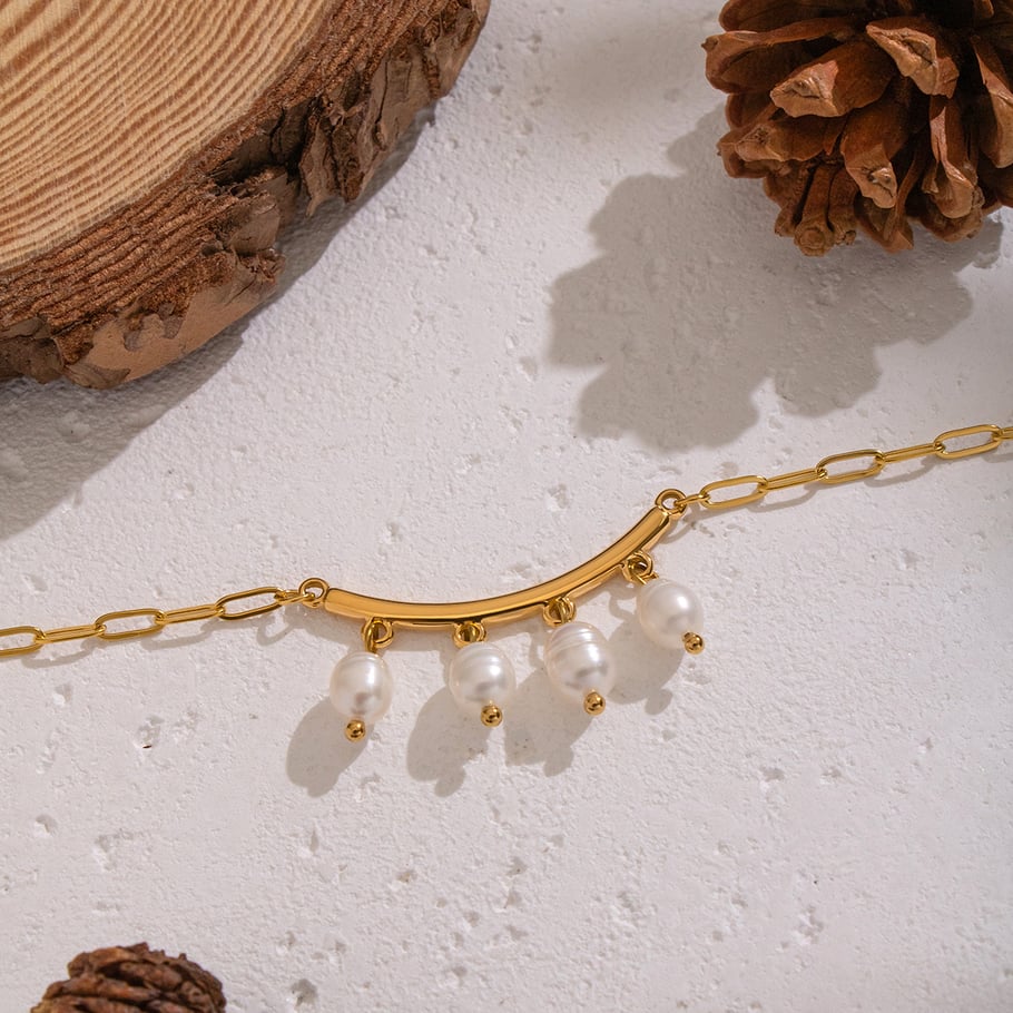 1 collar romántico con colgante de perla de color dorado y acero inoxidable. h5Imagen4