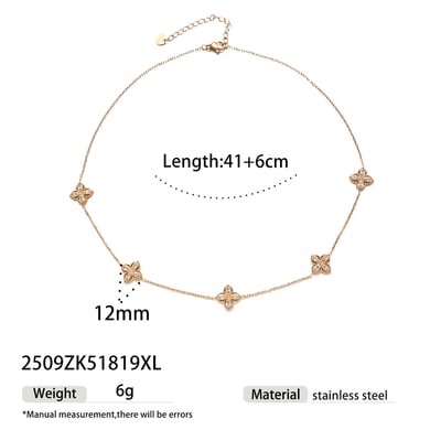 1 Piece Elegant Clover Stainless Steel Gold Color Zircon Necklaces Set h5 