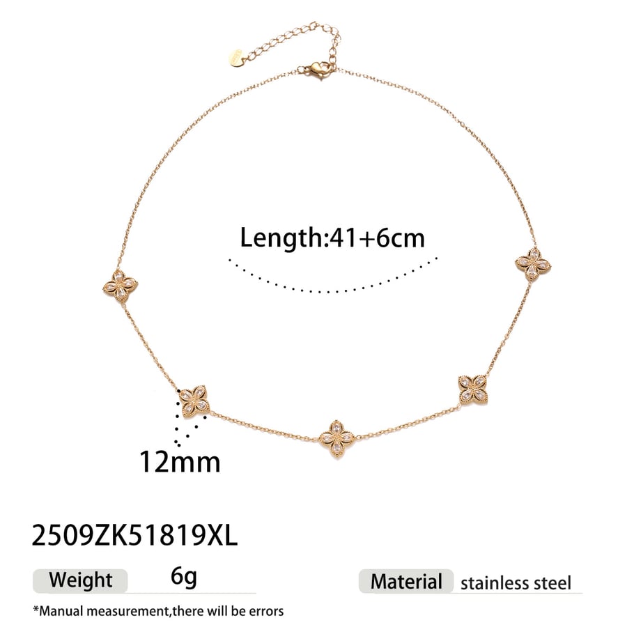 1 Piece Elegant Clover Stainless Steel Gold Color Zircon Necklaces Set