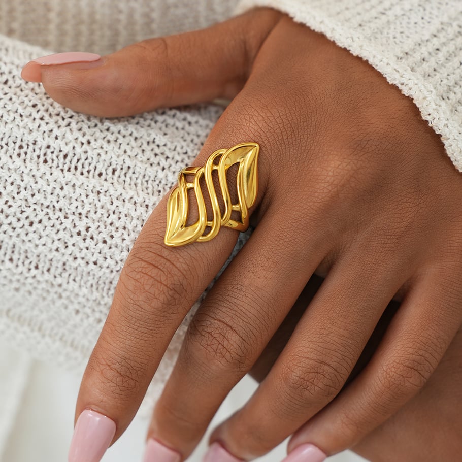 1 Piece Simple Retro Irregular Shape Stainless Steel Gold Color Women's Statement Rings h5Picture4