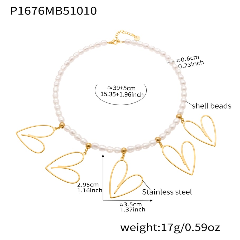 Collier élégant avec pendentif en forme de cœur creux en acier inoxydable couleur or pour femme h5Image2