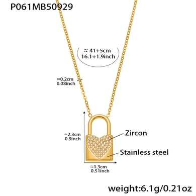 1 collar con colgante de circonita de color dorado y acero inoxidable con candado brillante para mujer h5 Imagen2
