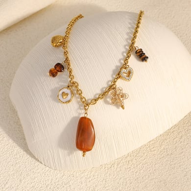 Collier pendentif en acier inoxydable pour femme, 1 pièce, motif cœur et fleur, idéal pour un usage quotidien h5 Image3
