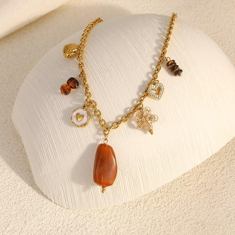 Collier pendentif en acier inoxydable pour femme, 1 pièce, motif cœur et fleur, idéal pour un usage quotidien h5Image3