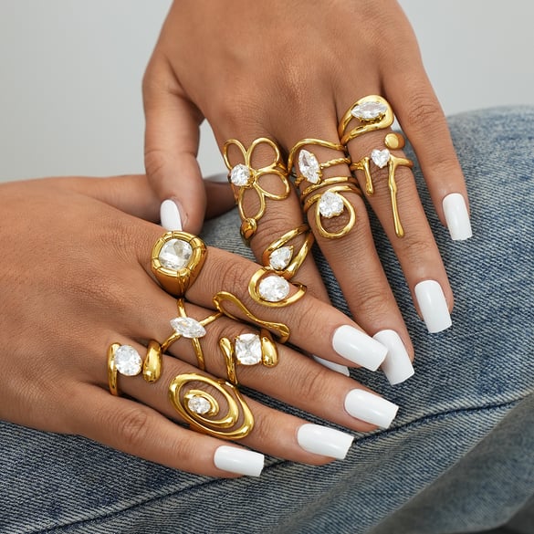 1 pezzo retrò forma irregolare in acciaio inossidabile color oro anelli da donna con pietre preziose