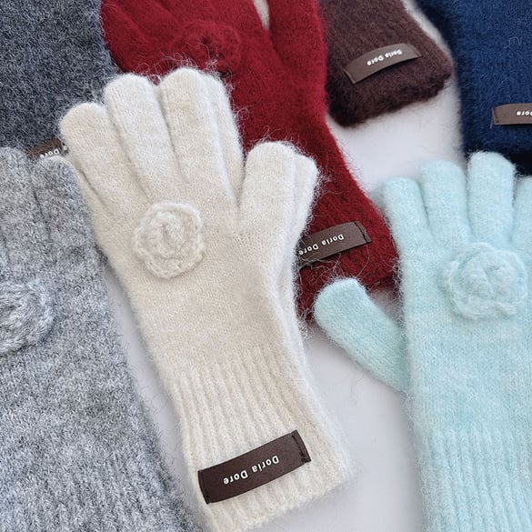 1 Pair Elegant Rose Solid Color Rayon & Wool Knitted Gloves
