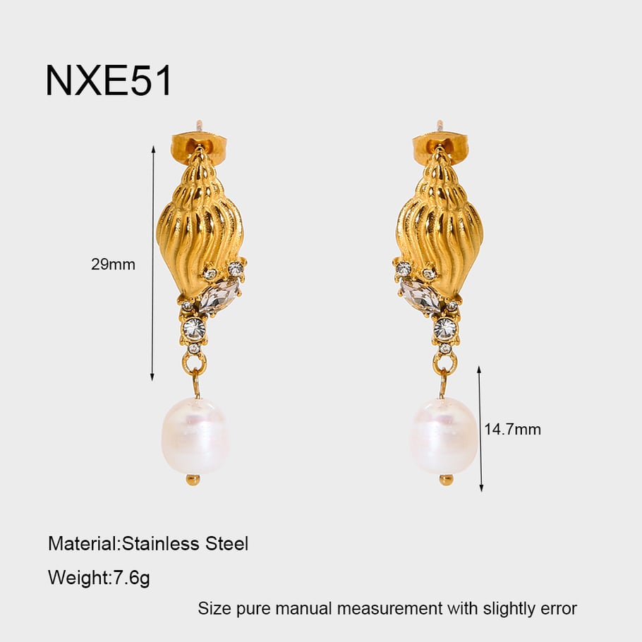 1 Pair Luxurious Retro Turtle Stainless Steel Gold Color Zircon Women's Dangle Earrings