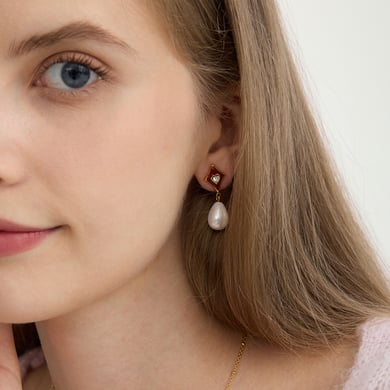 1 Paar romantische Tropfen-Ohrringe aus Edelstahl in Goldfarbe für Damen h5 Bild3