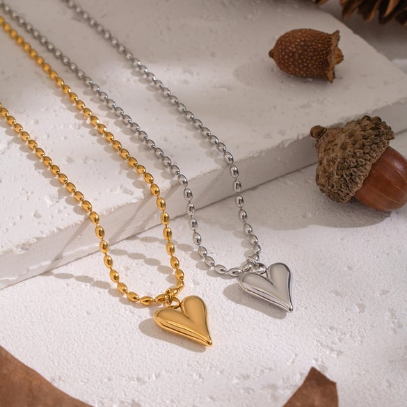 Collier pendentif en forme de cœur en acier inoxydable couleur or, 1 pièce 2