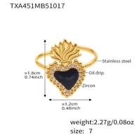 TXA451-Bague Cœur Couronne Noire-Taille 7 Image8