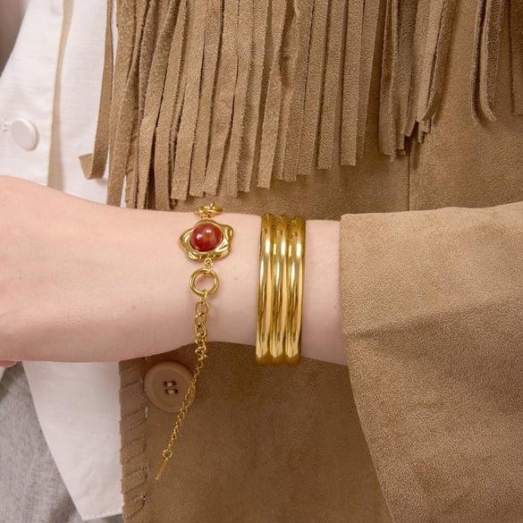 1 Stück luxuriöse Blumen-Armbänder aus Edelstahl in Goldfarbe und Acryl für Damen