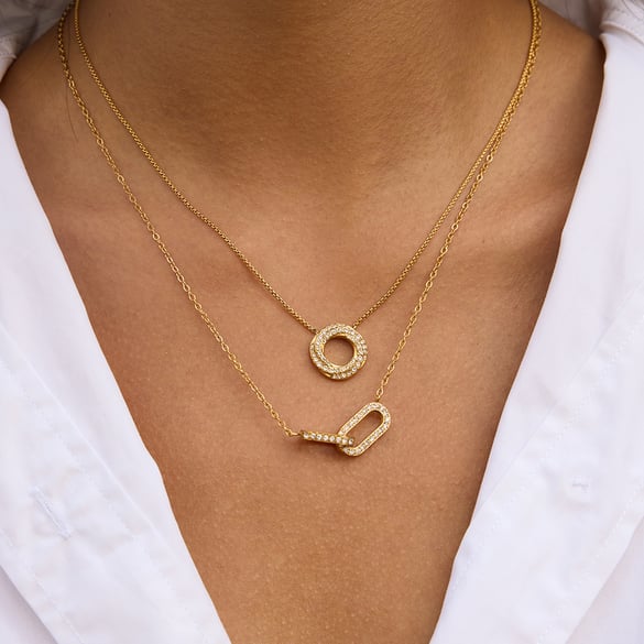 1 Piece Classic Circle Stainless Steel Gold Color Zircon Women's Pendant Necklaces 2