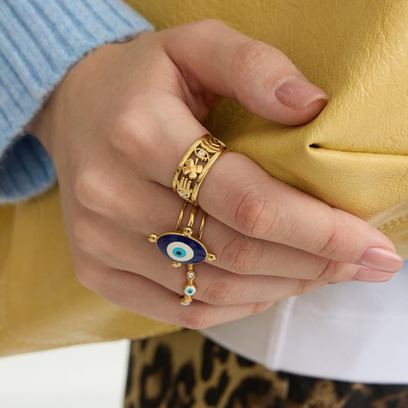 1 Piece Luxurious Devil's Eye Stainless Steel Gold Color Statement Rings