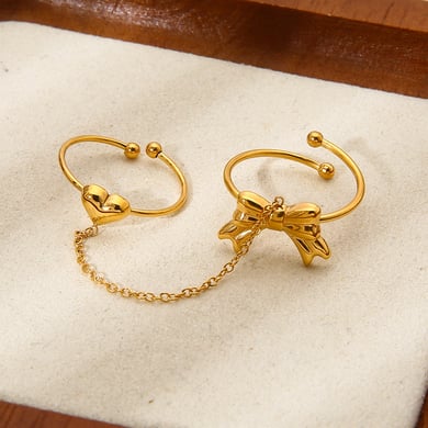 1 Set Romantische süße Herz Bogen Knoten Kette Edelstahl Damen Statement Ringe h5 Bild4