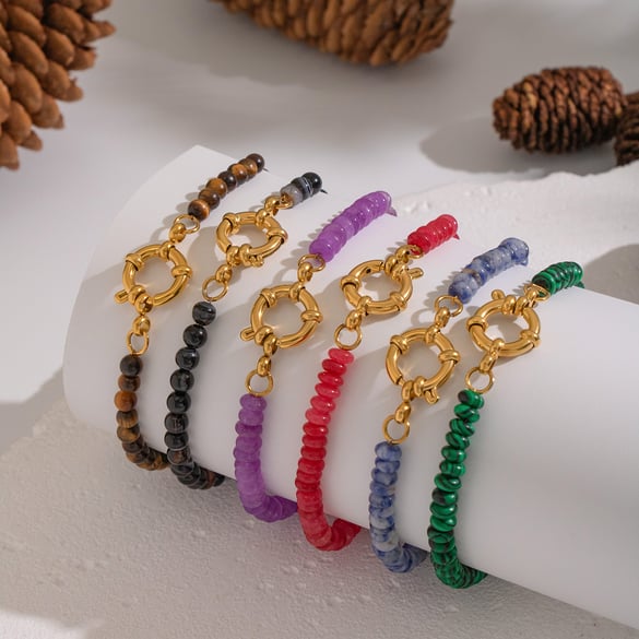 1 Stück Natursteinperlen Goldfarbe DIY Perlenarmband 2