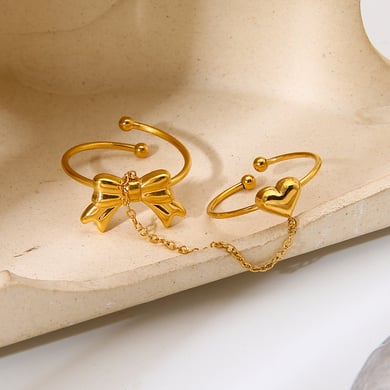 1 Set Romantische süße Herz Bogen Knoten Kette Edelstahl Damen Statement Ringe h5 Bild3