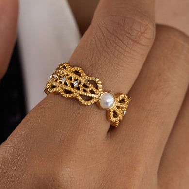 1 Piece Modern Hollowed-out Stainless Steel Gold Color Women's Gemstone Rings h5 Picture4
