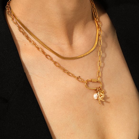 Collana con ciondolo oceanico color oro in acciaio inossidabile da 1 pezzo