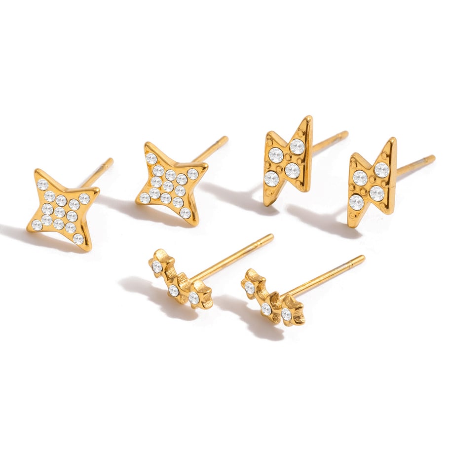 1 set klassieke ster roestvrij staal goudkleurige zirkoon dames oorbellen sets