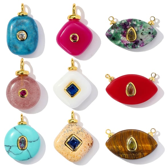 Pendentif rectangulaire en pierre naturelle et acier inoxydable pour femme, 1 pièce, zircon 2