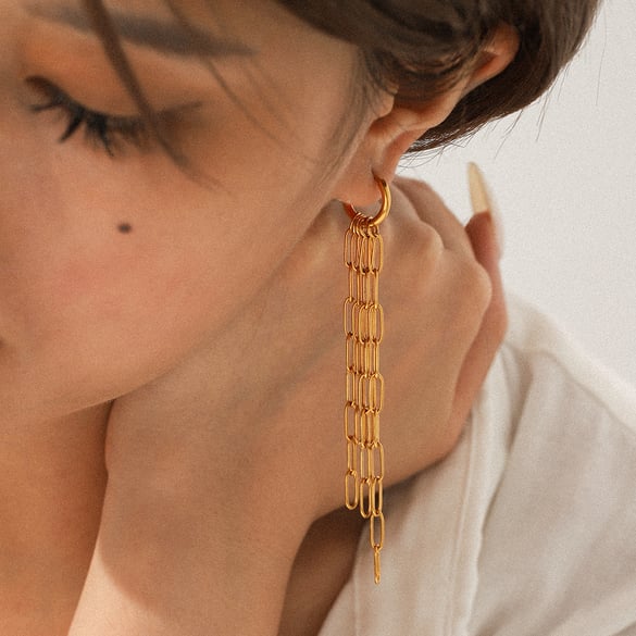 1 Pair Chain Tassel Stainless Steel Gold Color Dangle Earrings 2