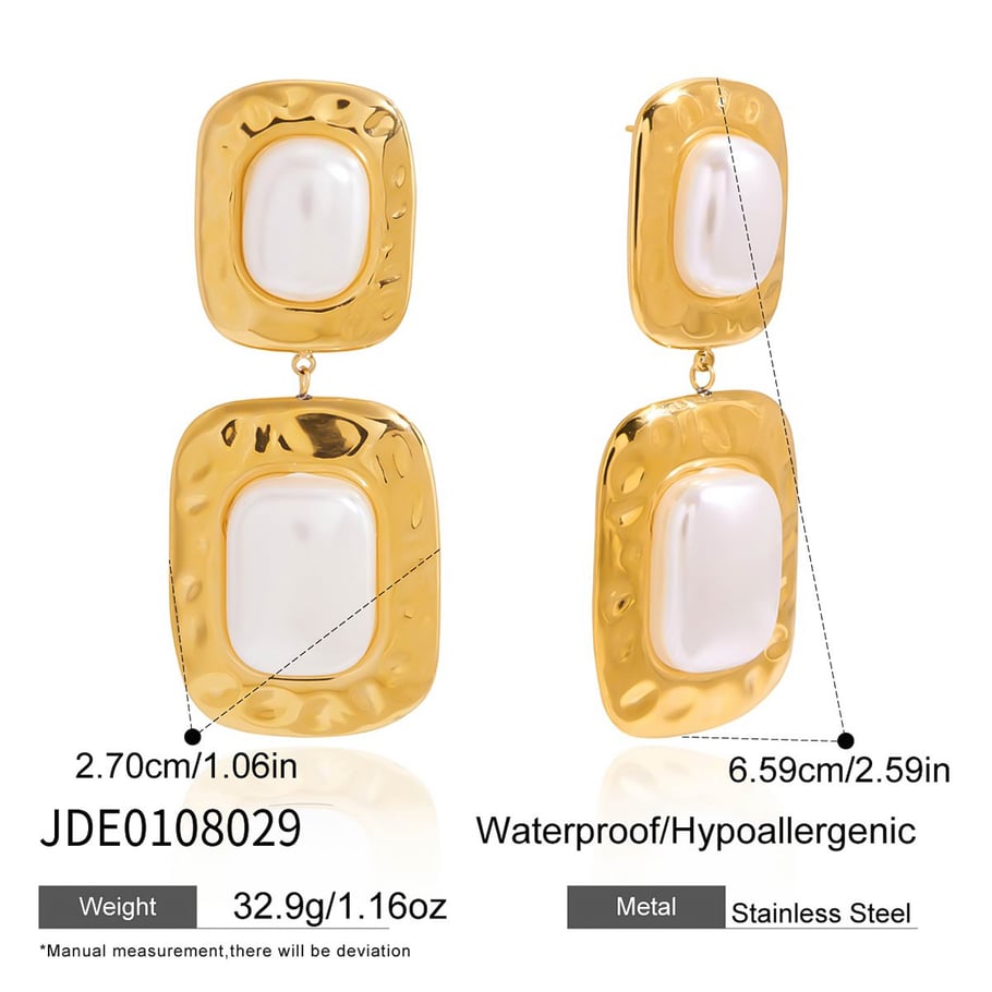 1 paio di splendidi orecchini pendenti rettangolari in acciaio inossidabile color oro da donna Immagine2