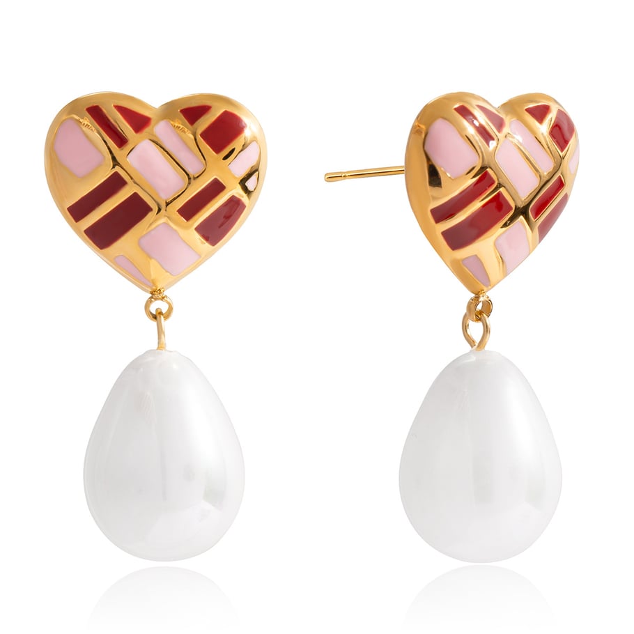 1 paio di orecchini pendenti da donna in acciaio inossidabile color oro con cuore romantico 