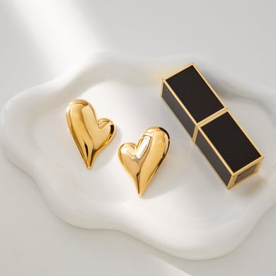 Klassisches unregelmäßiges Herz Edelstahl Goldfarben Damen Schmuck Sets h5 Bild6