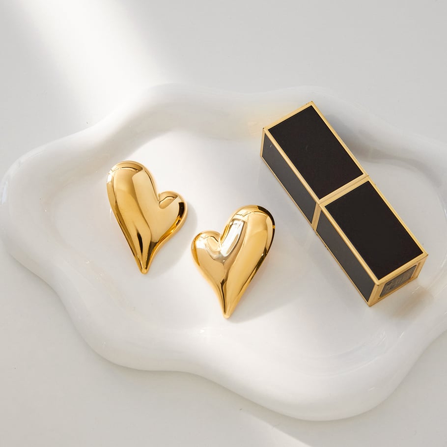 Klassisches unregelmäßiges Herz Edelstahl Goldfarben Damen Schmuck Sets h5Bild6