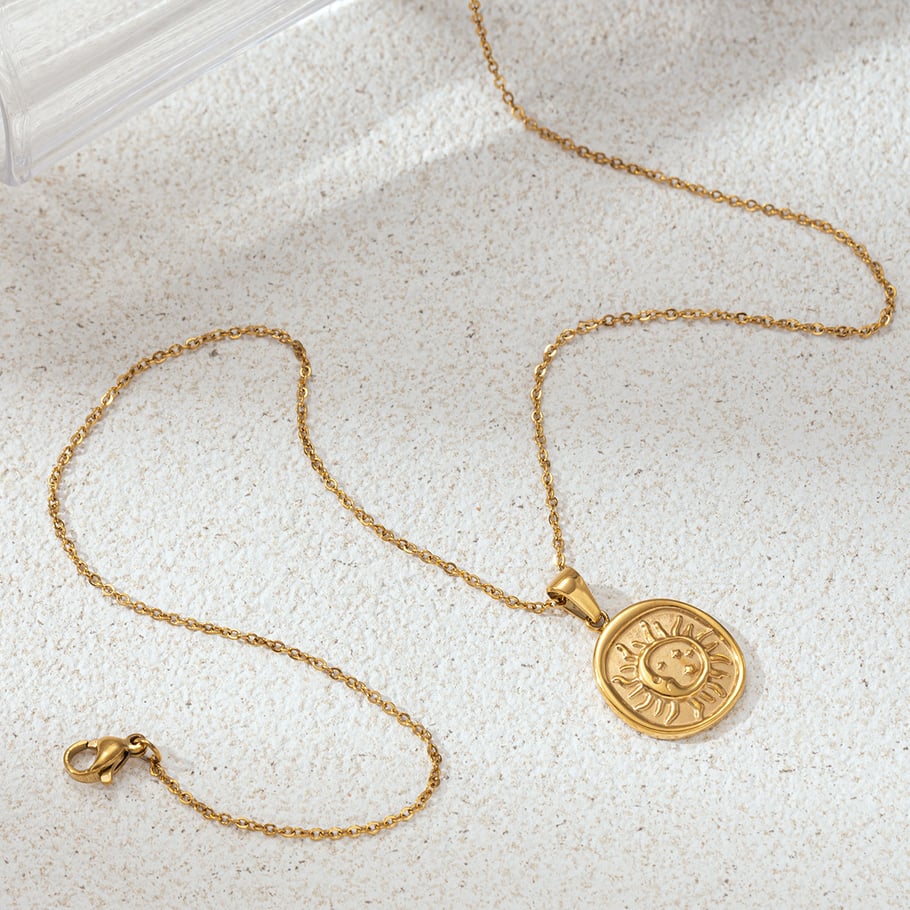1 Piece Enamel Sun Stainless Steel Gold Color Long Necklace h5Picture4
