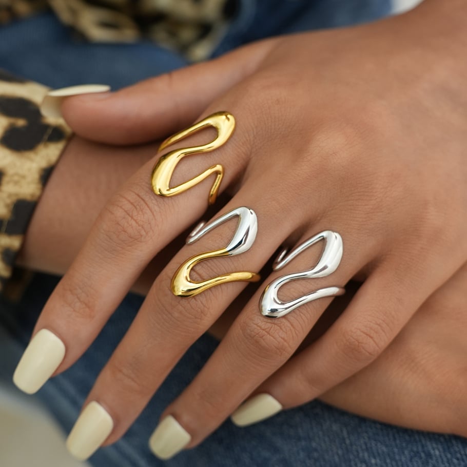 1 Piece  Simple Irregular Shape Stainless Steel  Gold Color Women's Statement Rings Picture6