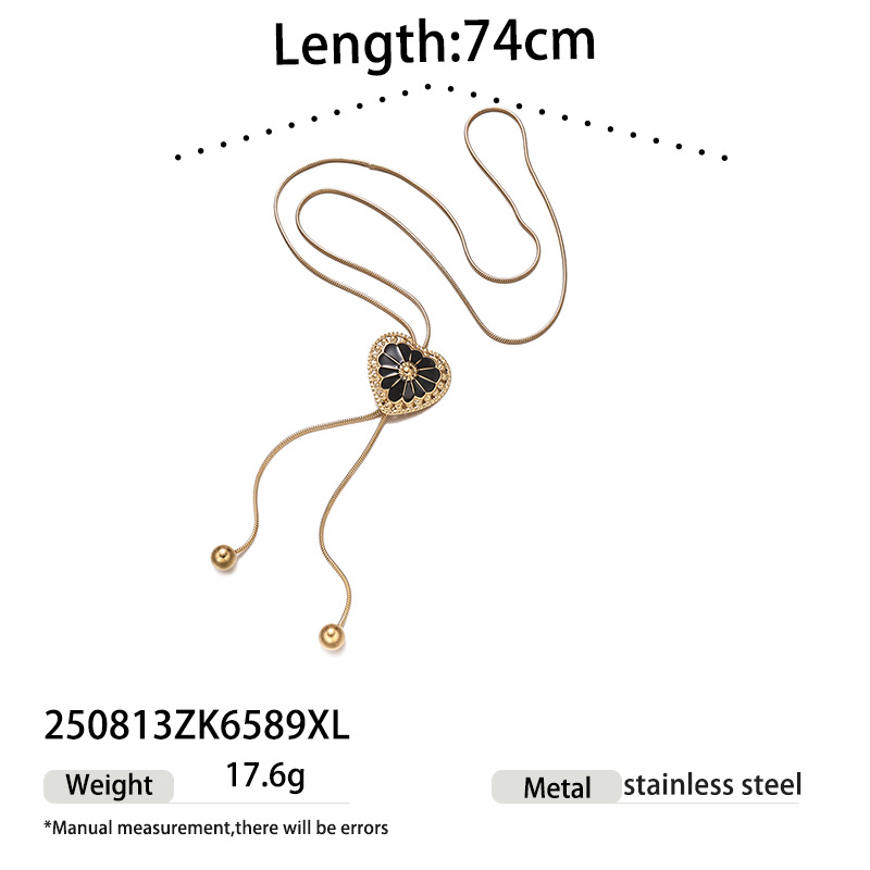 1 Piece Enamel Heart Stainless Steel Gold Color Pendant Necklace