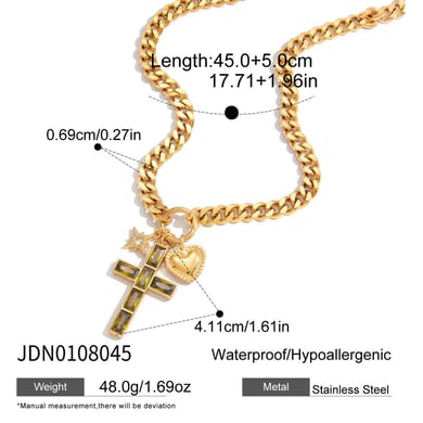 1 Stück luxuriöse Kreuz Grün Zirkon Edelstahl Gold Farbe Damen Anhänger Halsketten h5 Bild2